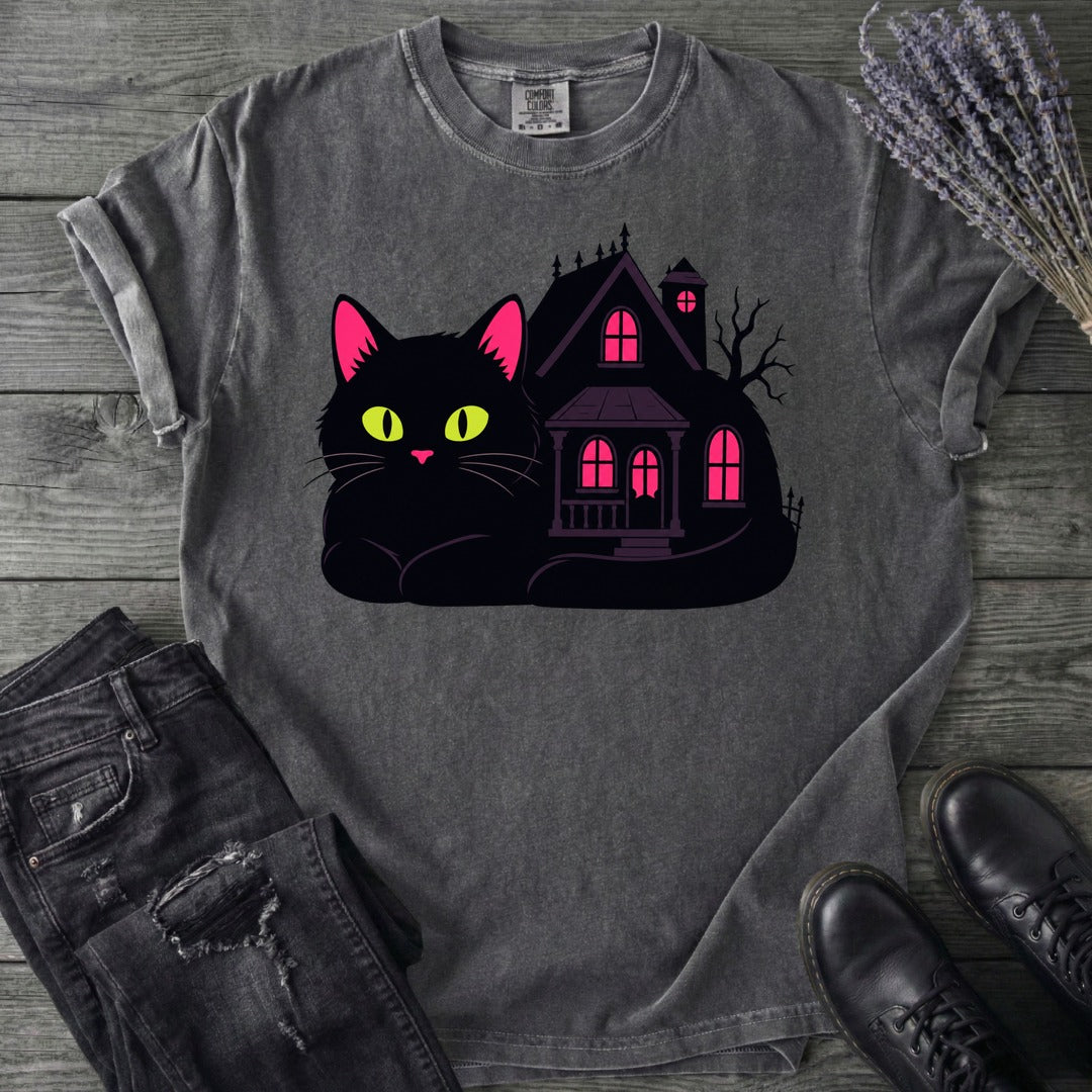 Black Cat Haunted House T-Shirt