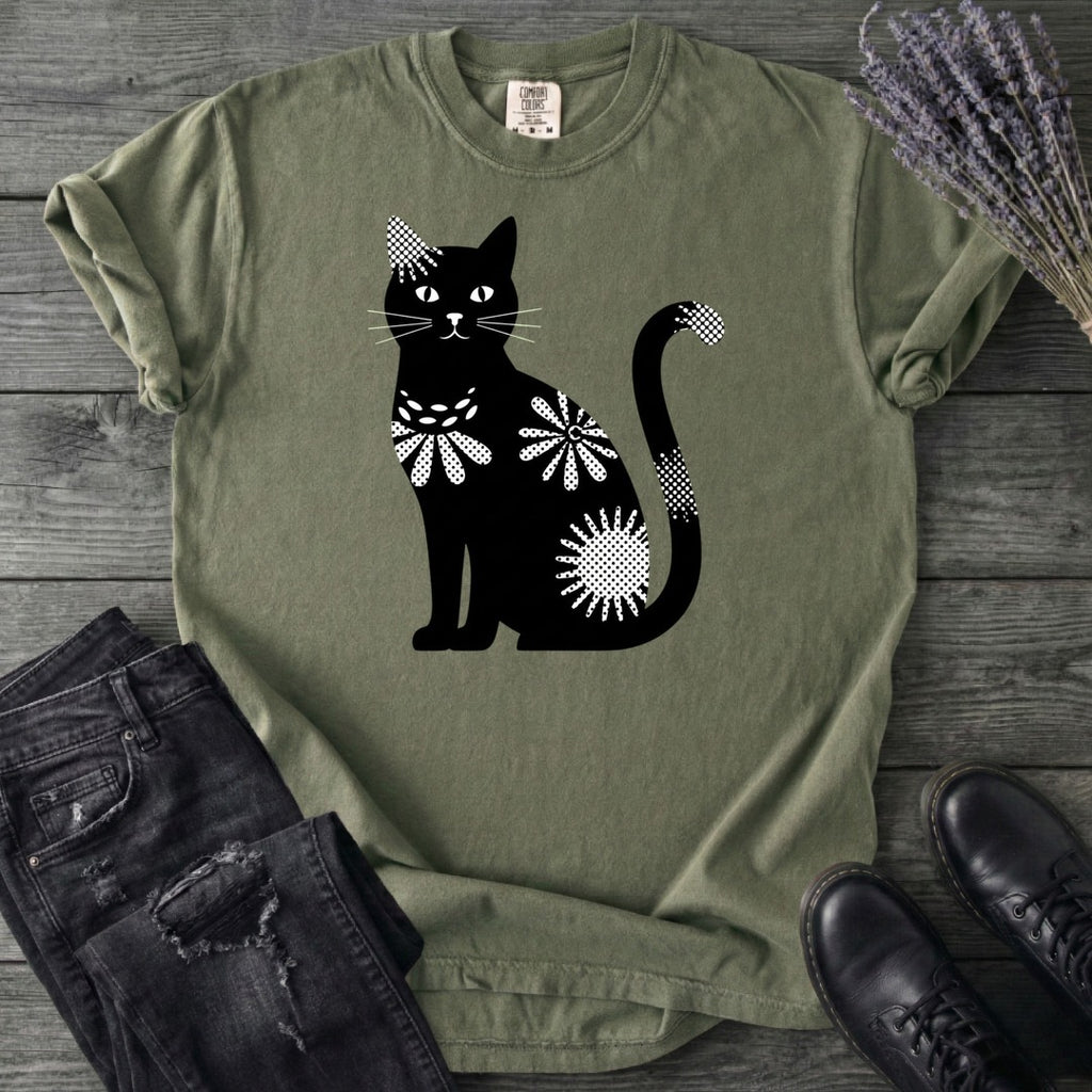 Retro Texture Black Cat T-Shirt