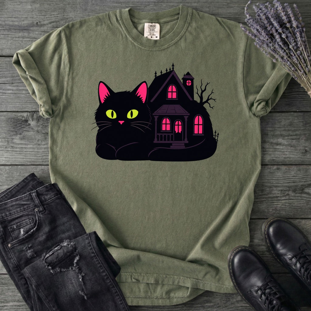 Black Cat Haunted House T-Shirt