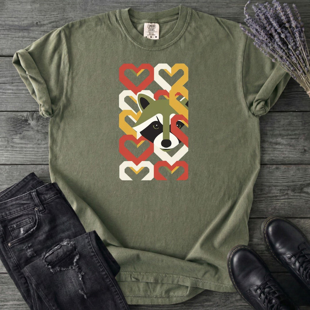 Geometric Hearts Raccoon T-Shirt