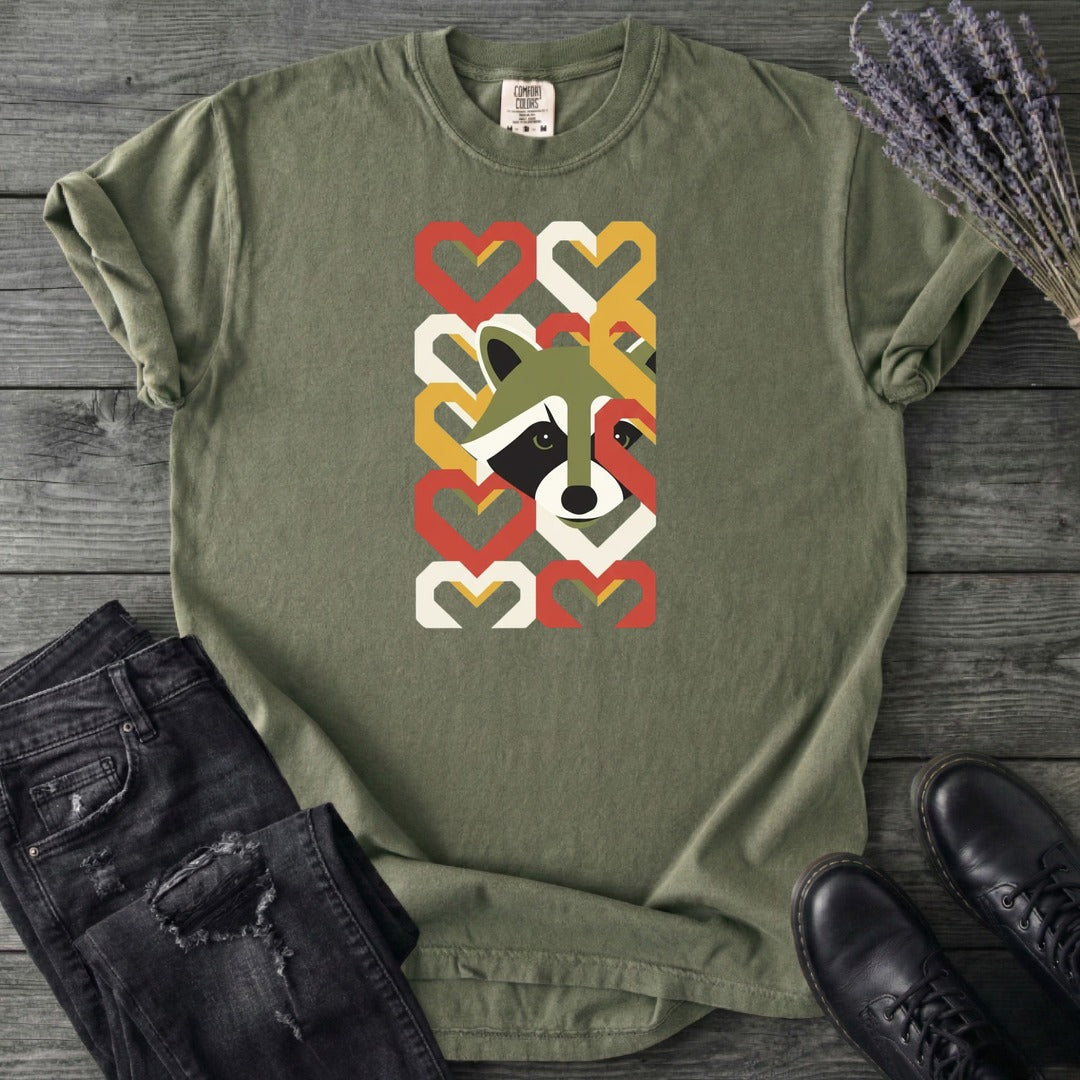Geometric Hearts Raccoon T-Shirt