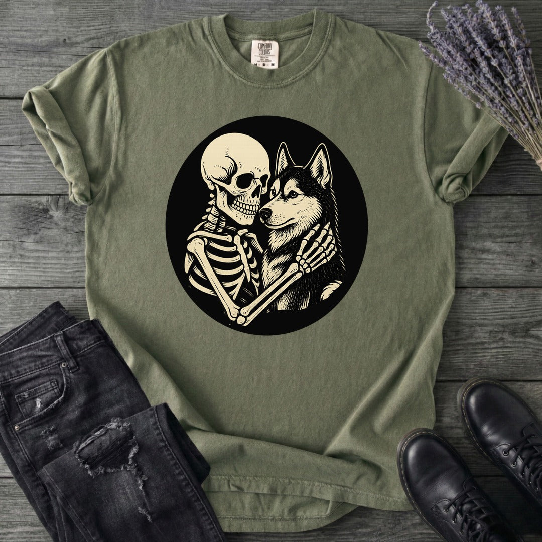 Skeleton Husky Hug T-Shirt