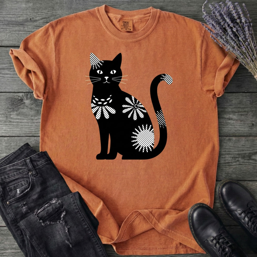 Retro Texture Black Cat T-Shirt