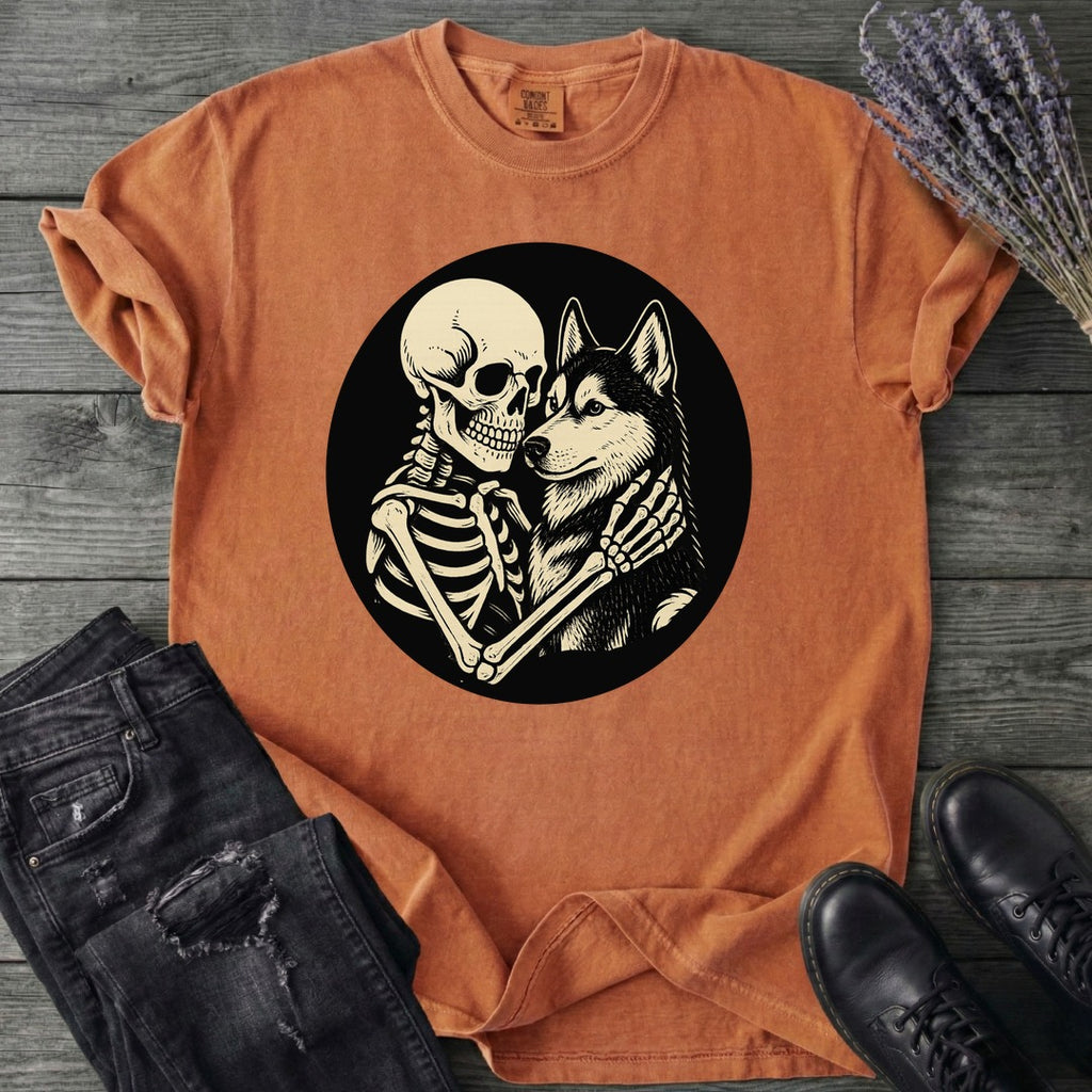 Skeleton Husky Hug T-Shirt