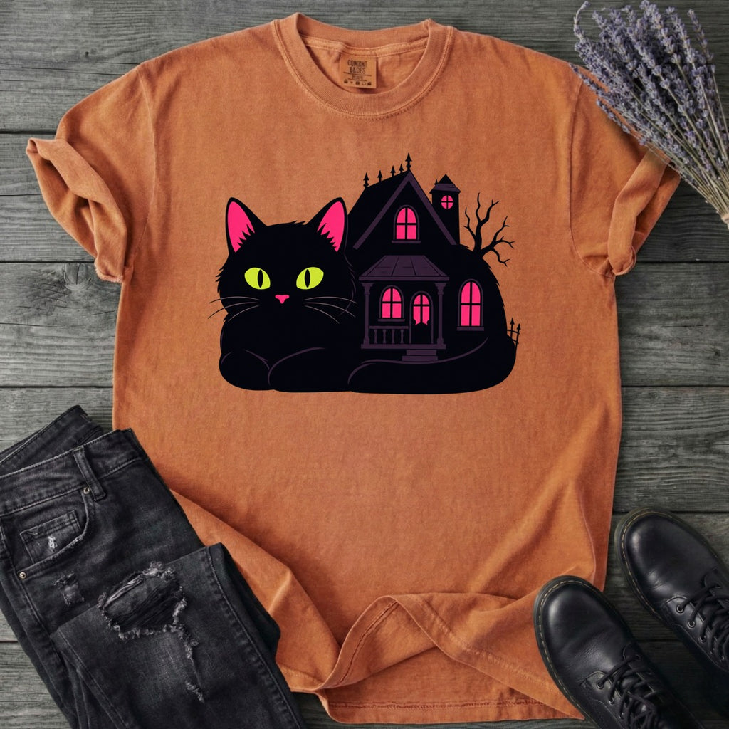 Black Cat Haunted House T-Shirt