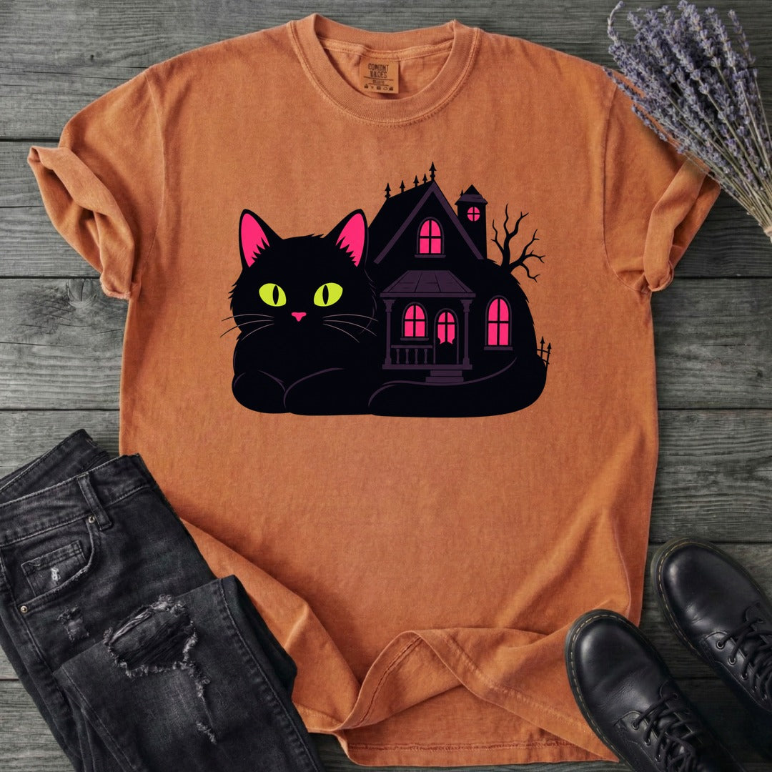 Black Cat Haunted House T-Shirt