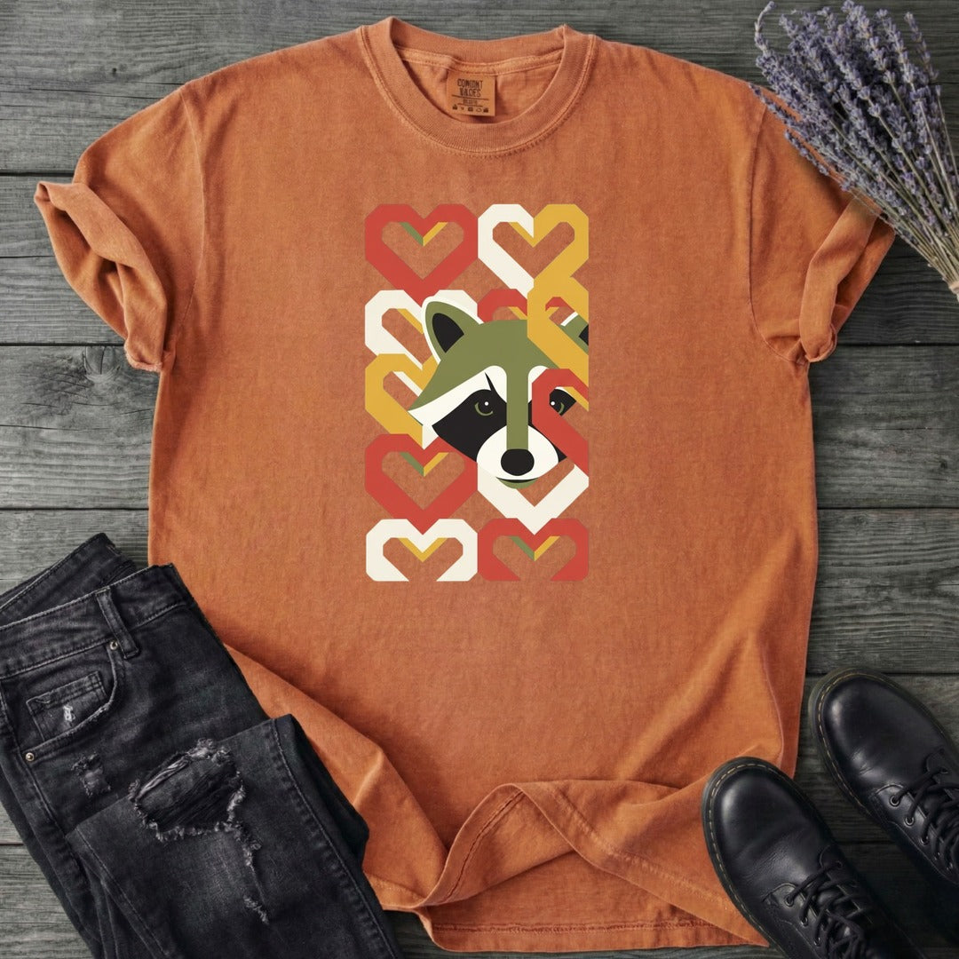 Geometric Hearts Raccoon T-Shirt