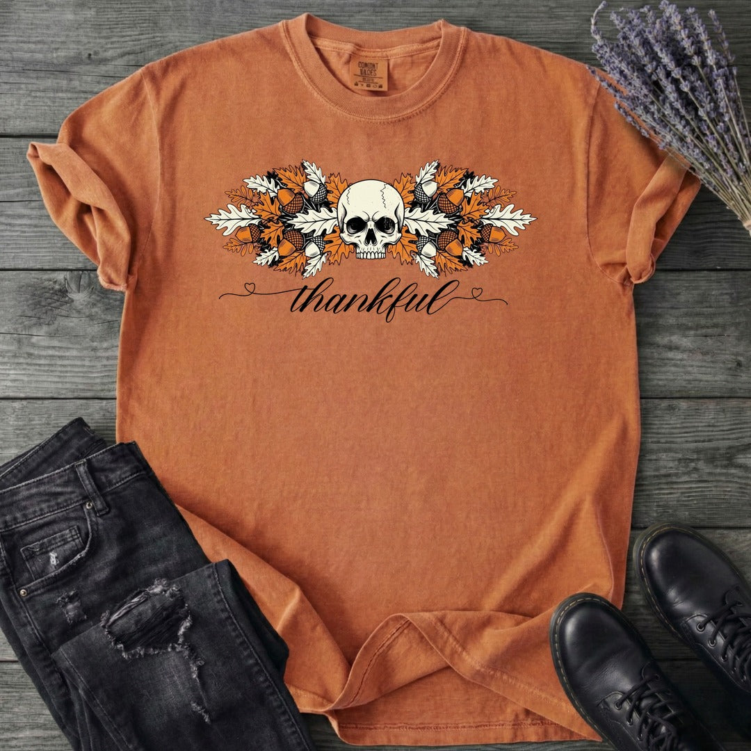 Thankful Leaf Swag Skull T-Shirt