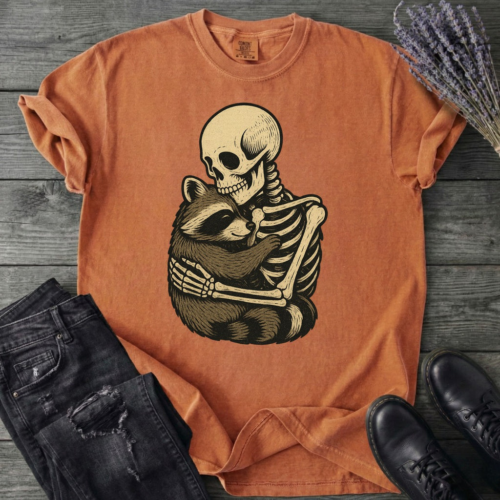 Skeleton Raccoon Hug T-Shirt
