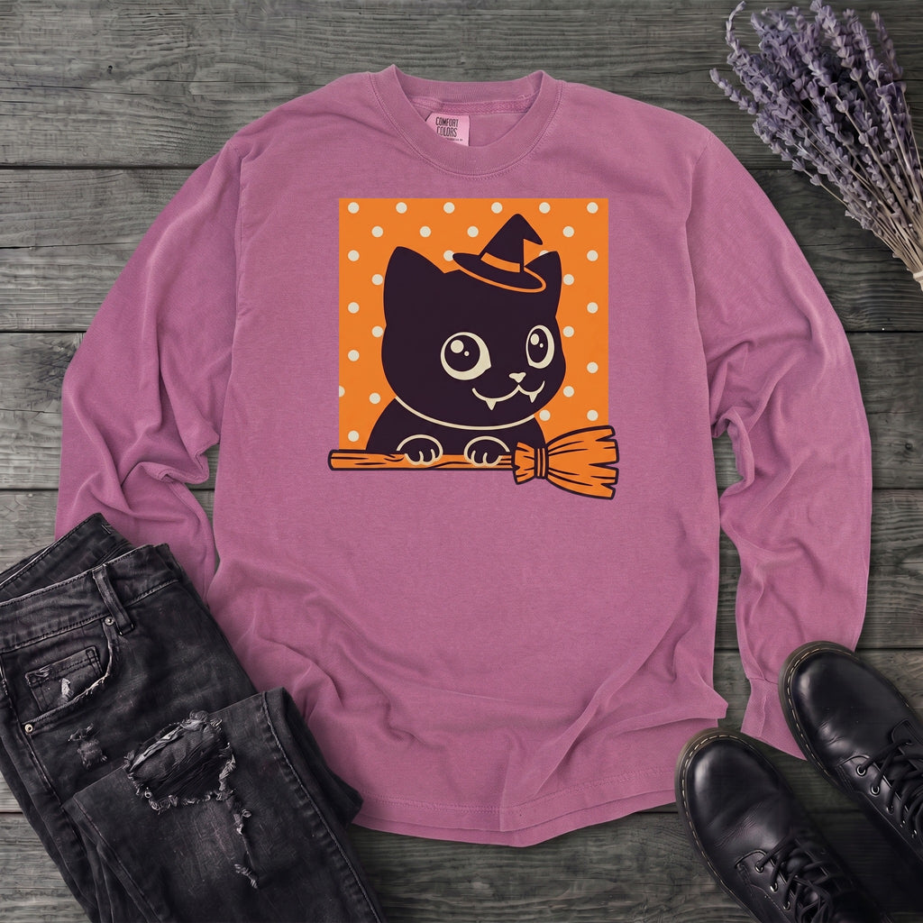 Broomstick Kitty Long Sleeve T-Shirt