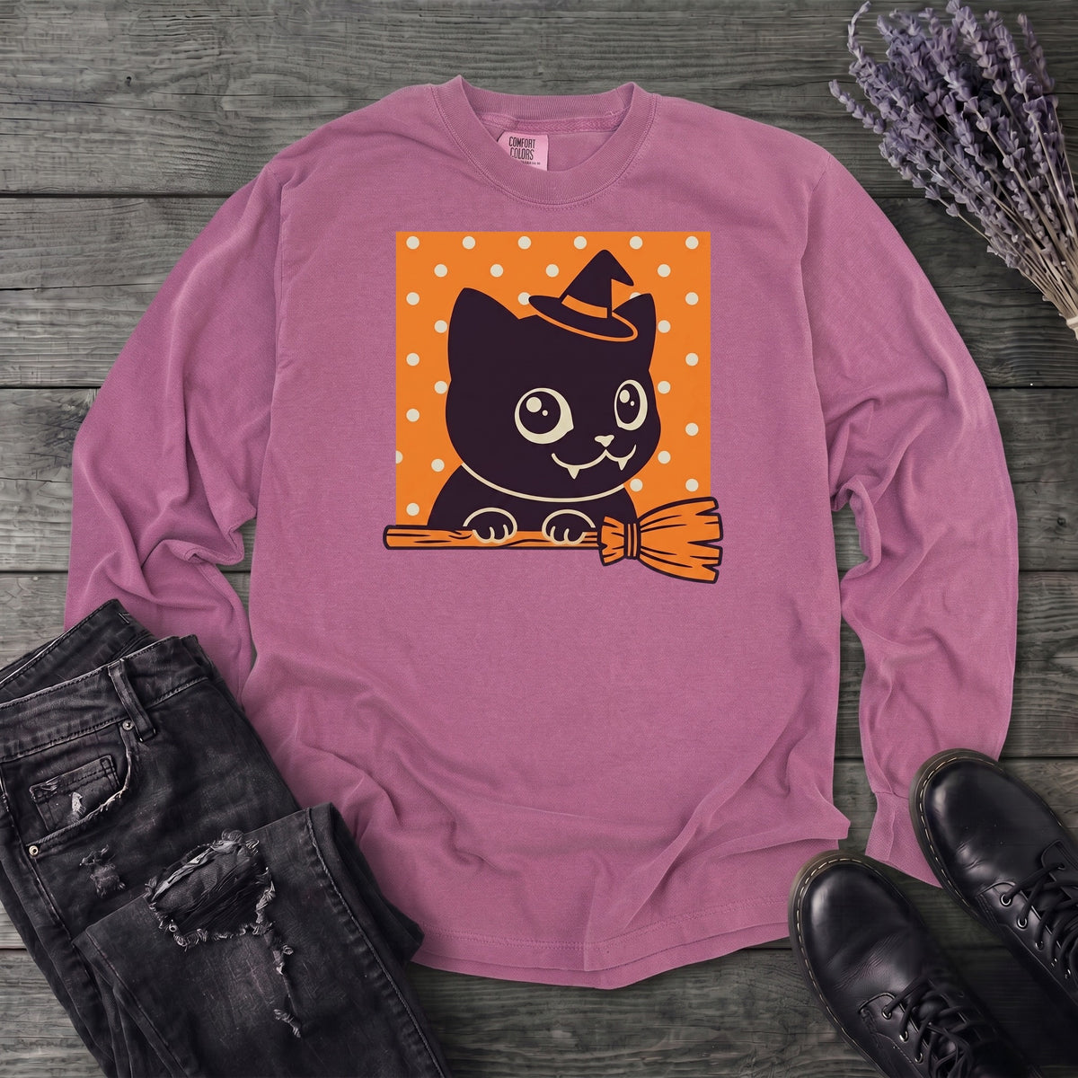 Broomstick Kitty Long Sleeve T-Shirt