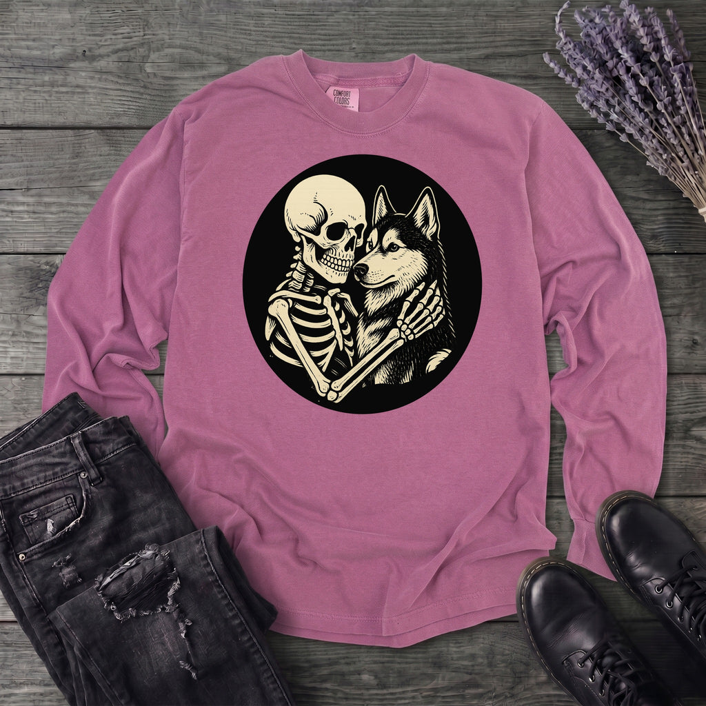 Skeleton Husky Hug Long Sleeve T-Shirt