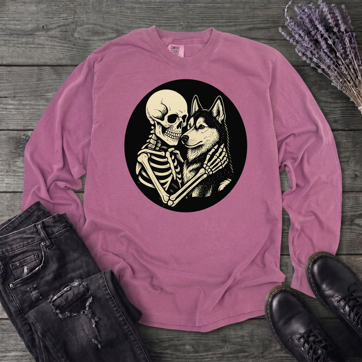 Skeleton Husky Hug Long Sleeve T-Shirt
