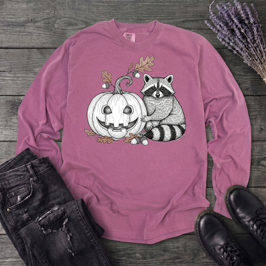 Raccoon And Pumpkin Long Sleeve T-Shirt