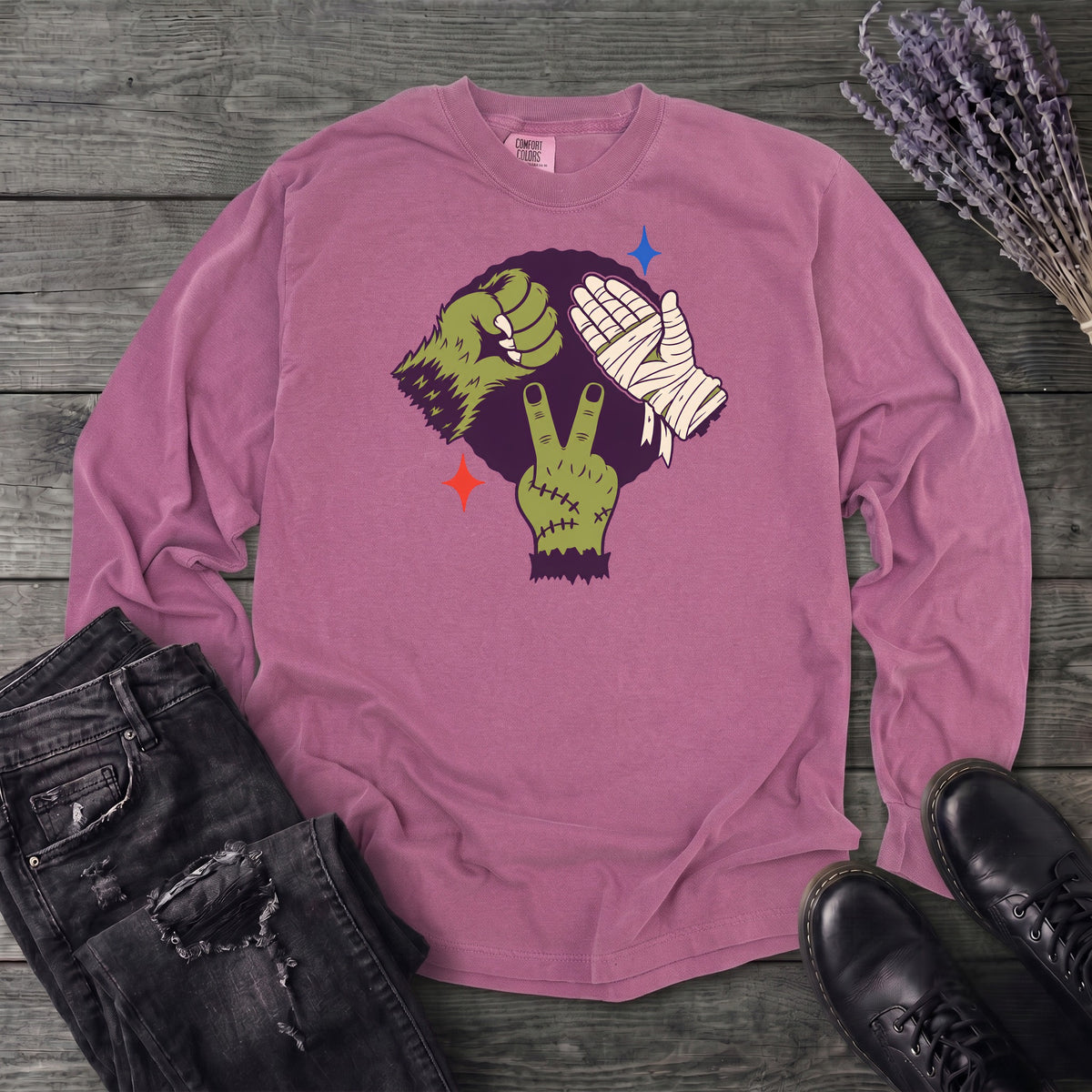 Classic Monster Rock Paper Scissor Game Long Sleeve T-Shirt