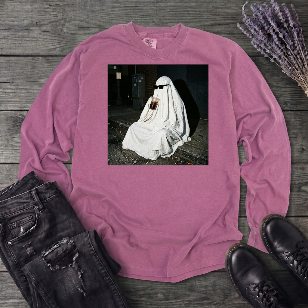 sheet ghost iced coffee curb meme Long Sleeve T-Shirt