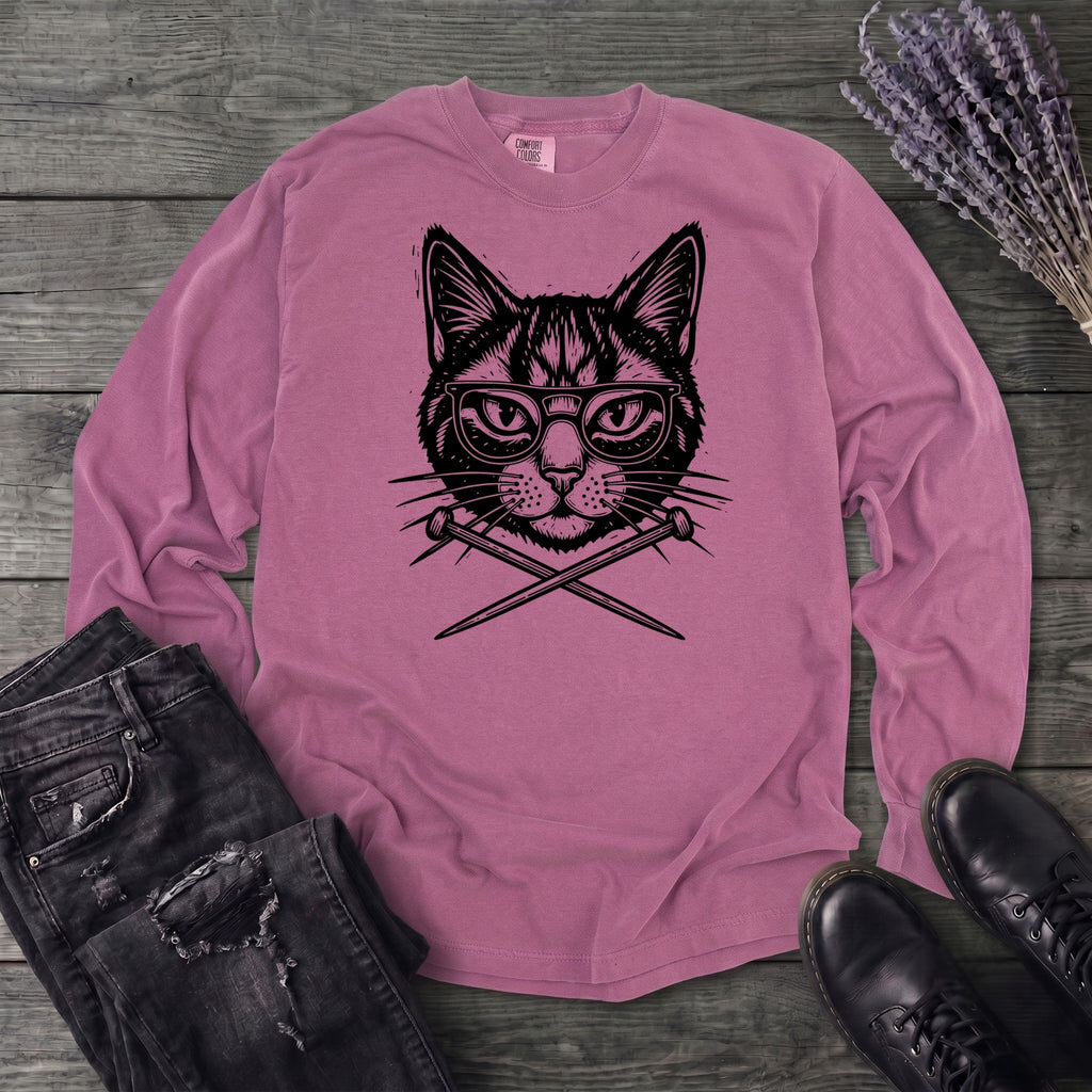 Cat Knitting Needles Long Sleeve T-Shirt