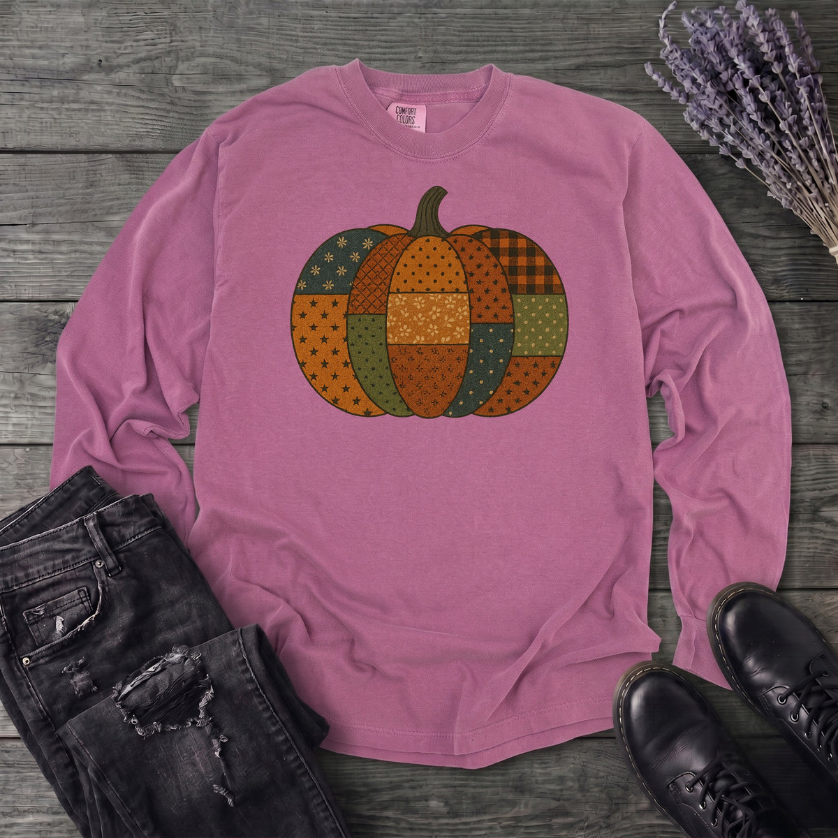 Patchwork Pumpkin Long Sleeve T-Shirt