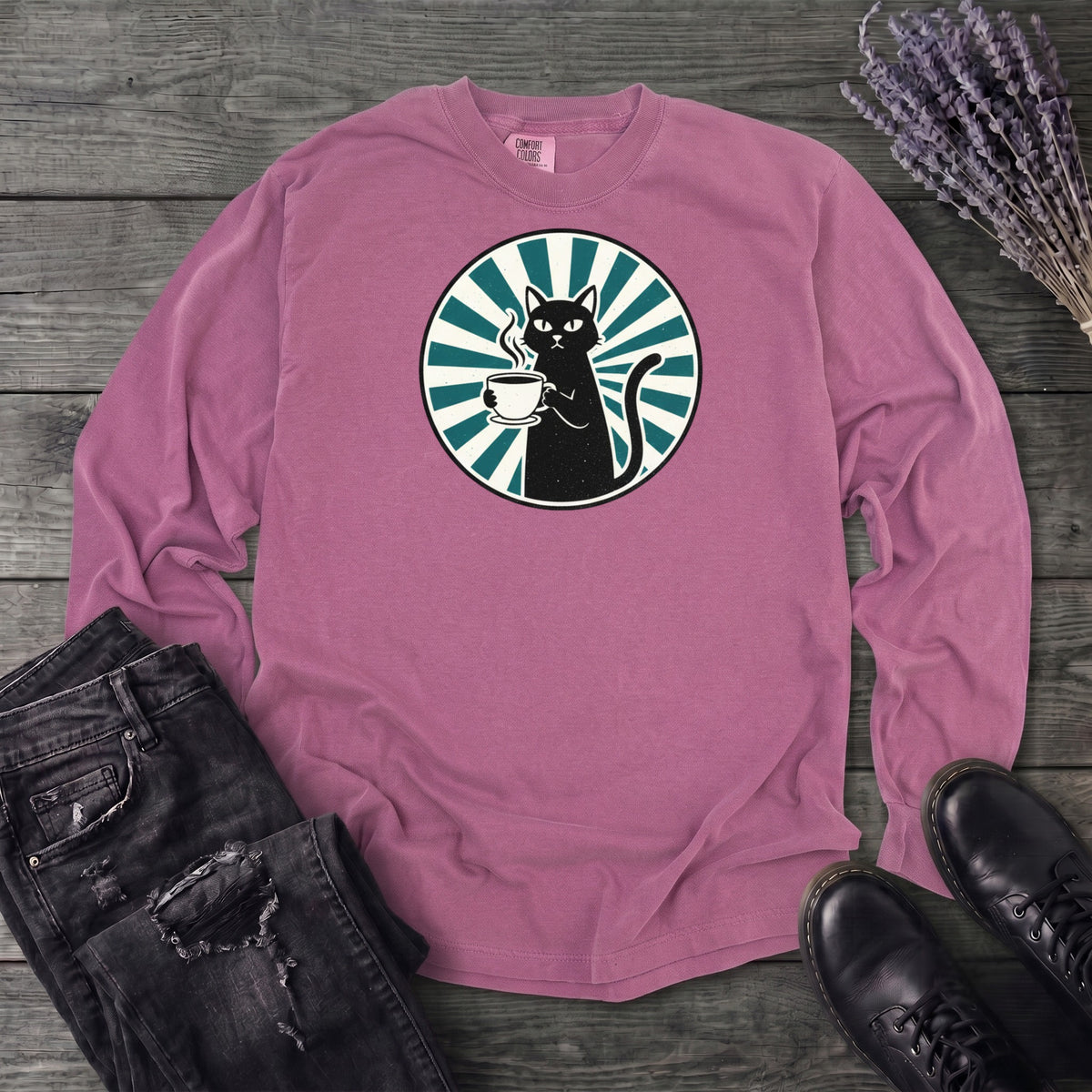 Black Cat Coffee Long Sleeve T-Shirt