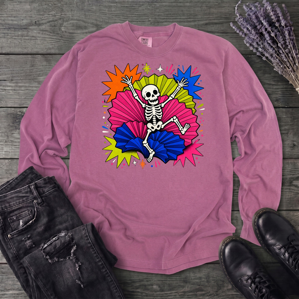 Festive Skeleton Long Sleeve T-Shirt