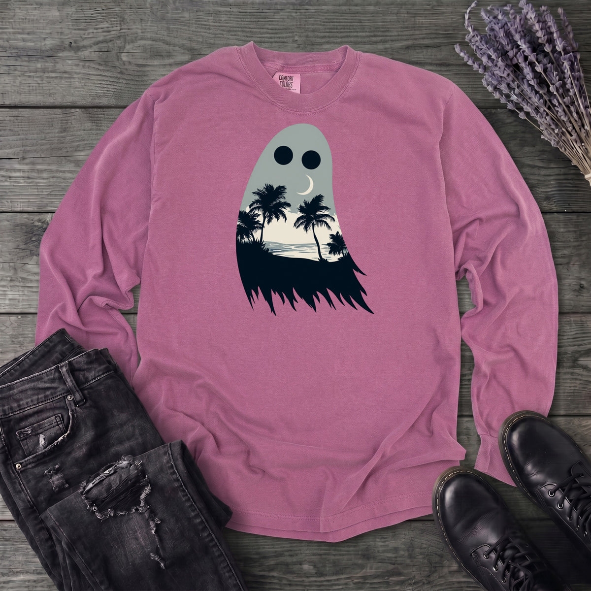 tropical ghost silhouette Long Sleeve T-Shirt