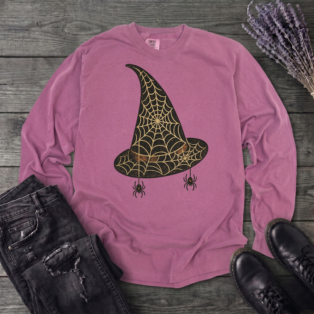 Spiderweb Witch Hat Long Sleeve T-Shirt