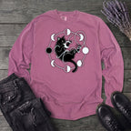black cat pouncing on moon phases Long Sleeve T-Shirt