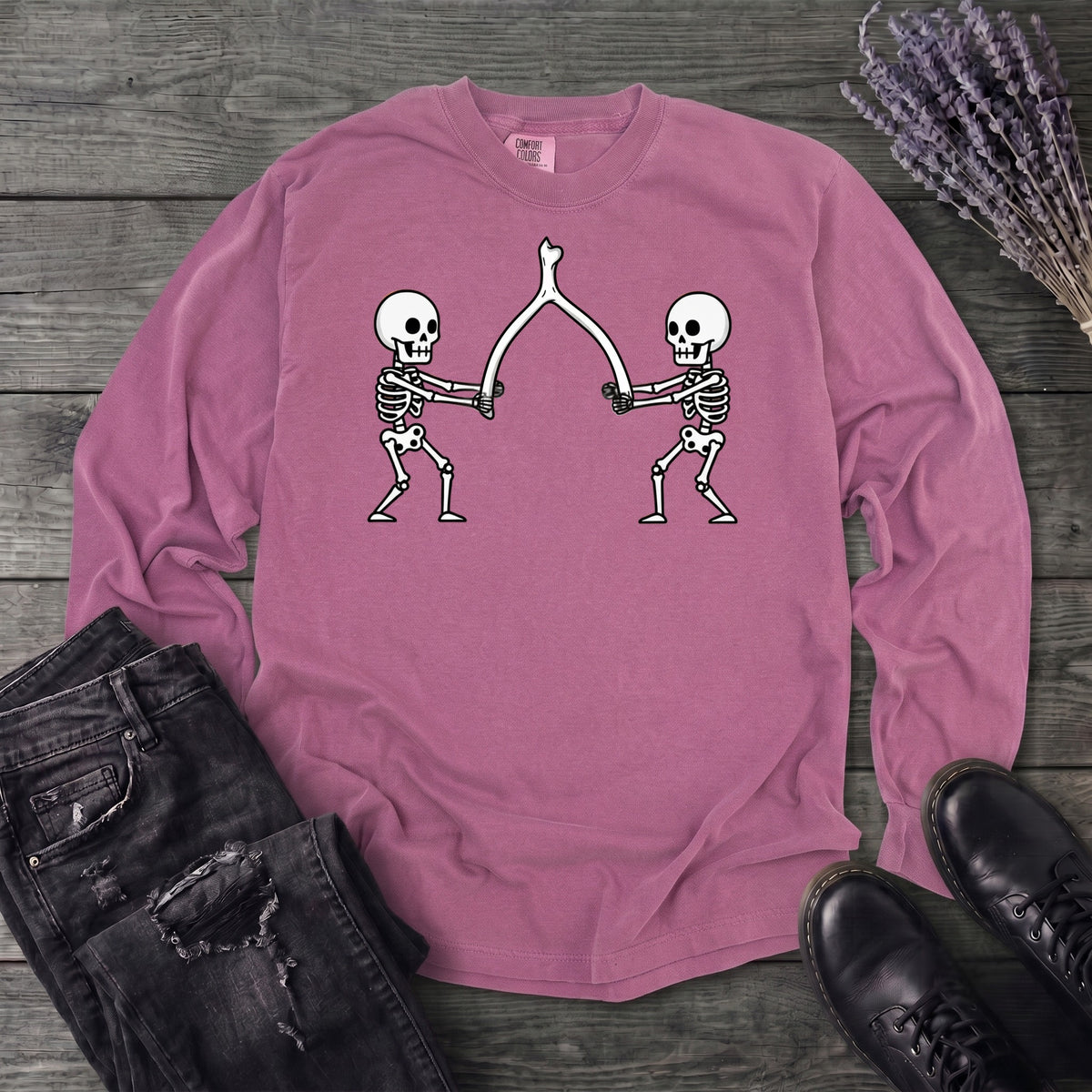 Skeleton Wishbone Pull Long Sleeve T-Shirt