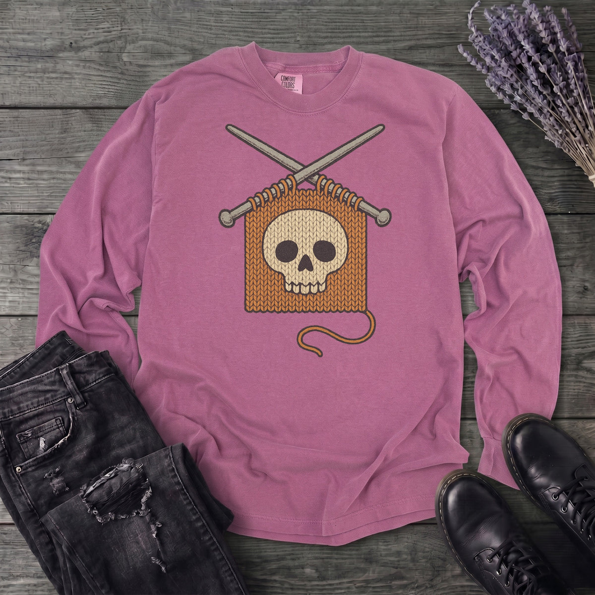 Knit Skull Long Sleeve T-Shirt