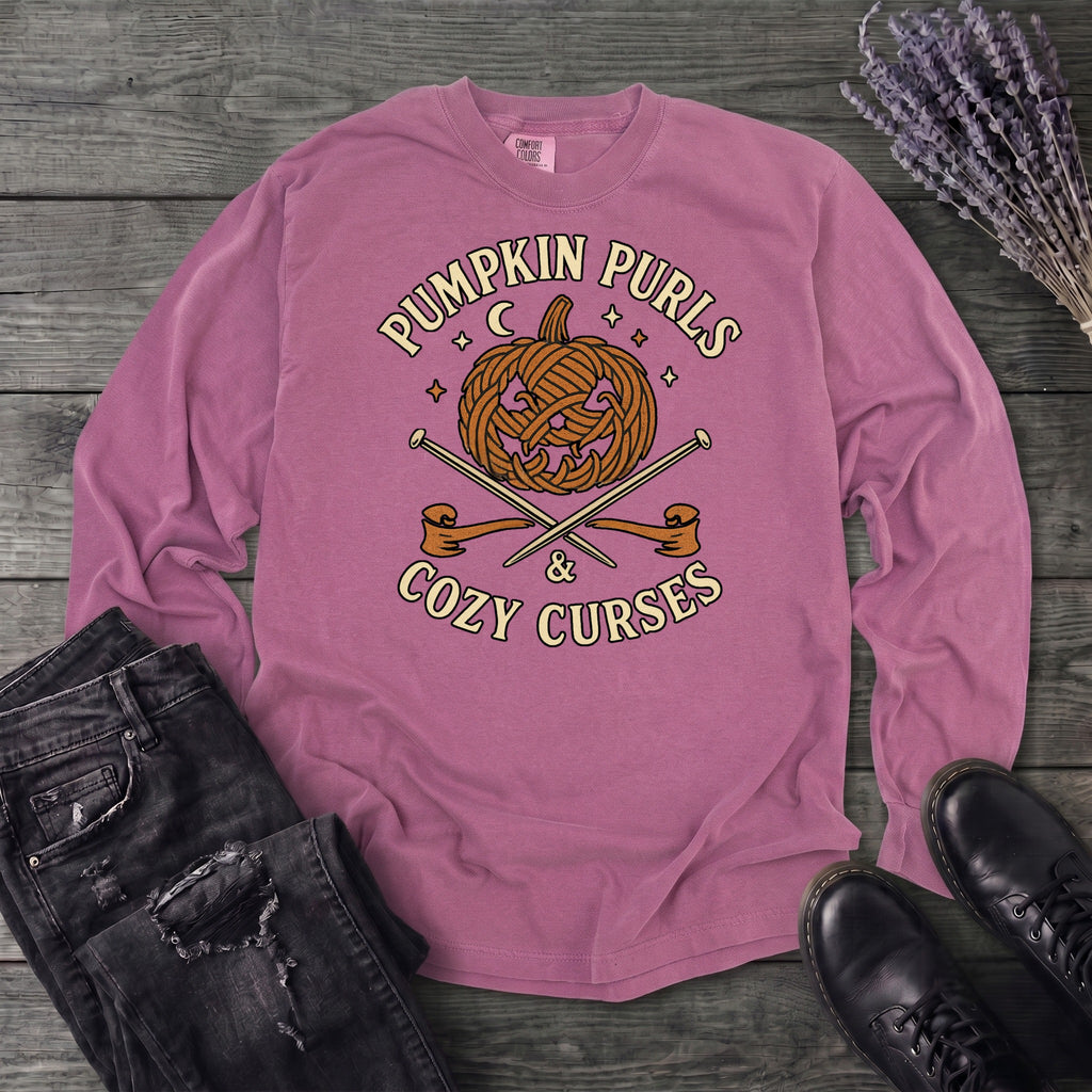 Pumpkin Purls And Cozy Curses Long Sleeve T-Shirt