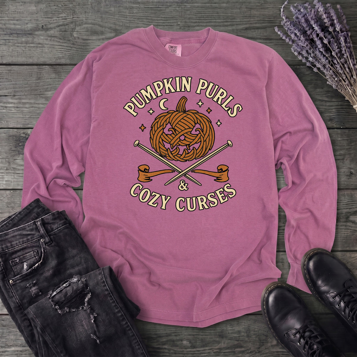 Pumpkin Purls And Cozy Curses Long Sleeve T-Shirt