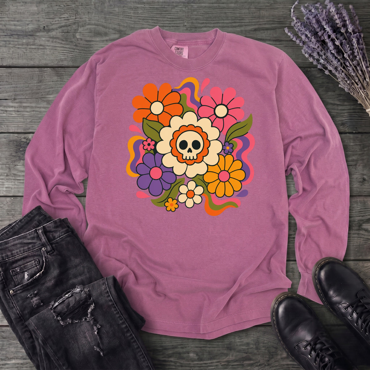 skull daisies Long Sleeve T-Shirt