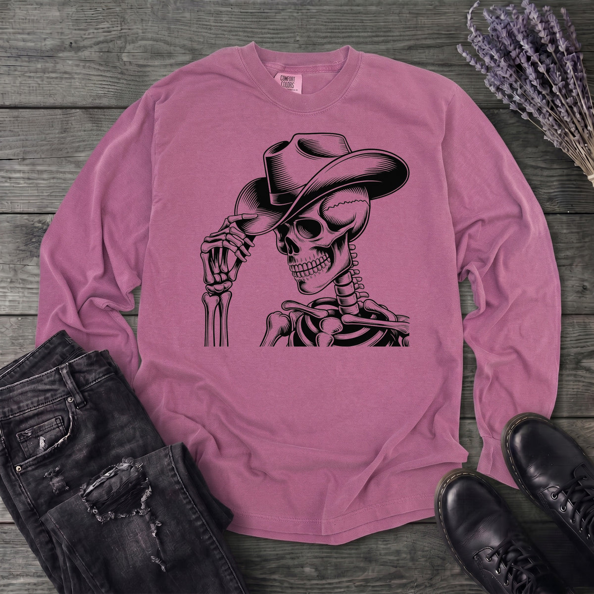 Cowboy Hat Skeleton Long Sleeve T-Shirt