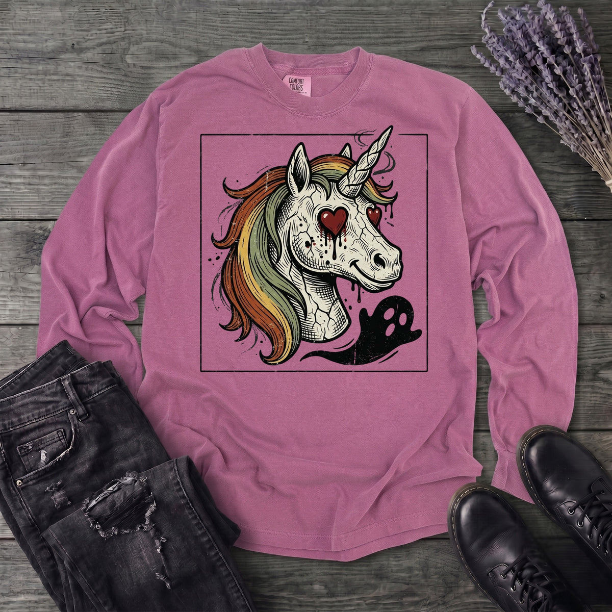 grunge zombie unicorn Long Sleeve T-Shirt