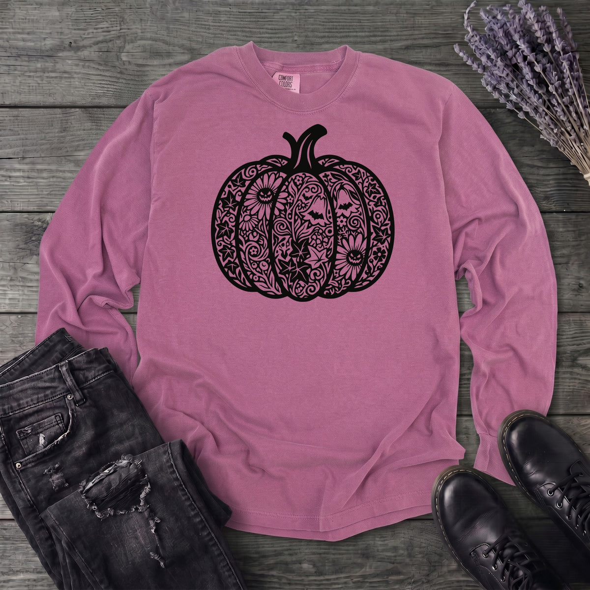 Linocut Pumpkin Long Sleeve T-Shirt