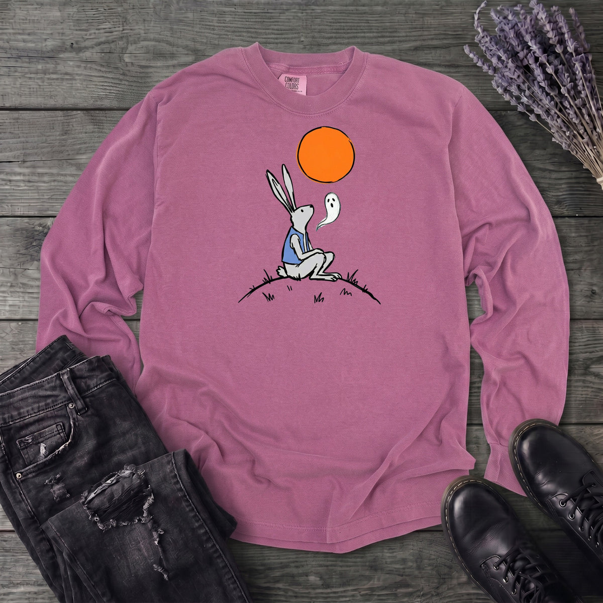 moonlit rabbit and ghost Long Sleeve T-Shirt