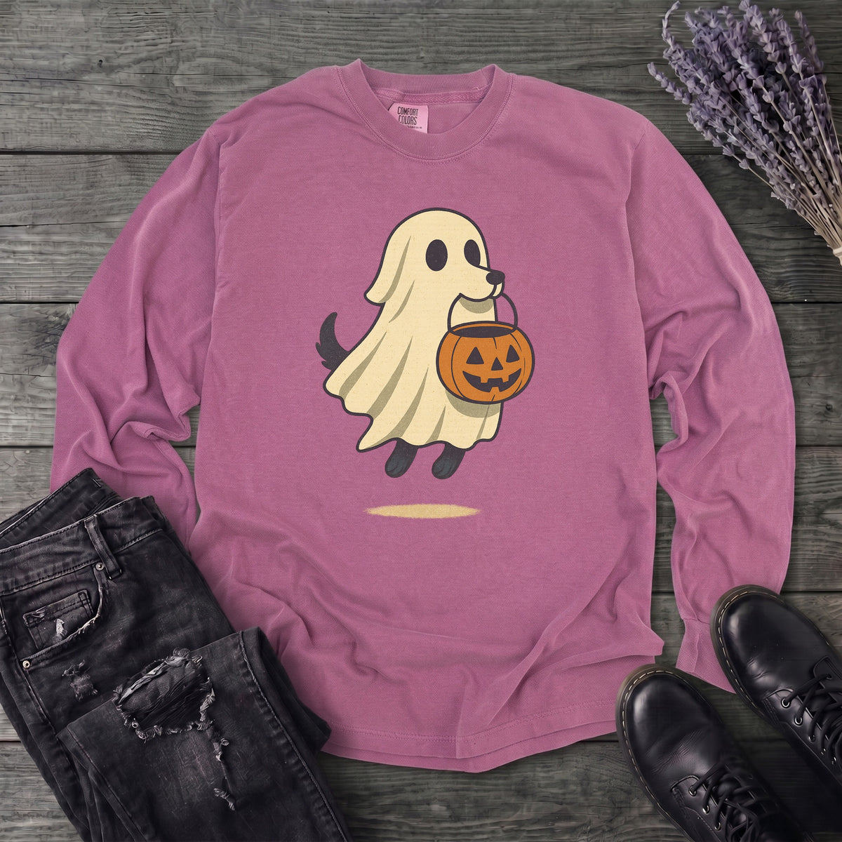 Ghost Dog Trick-Or-Treating Long Sleeve T-Shirt