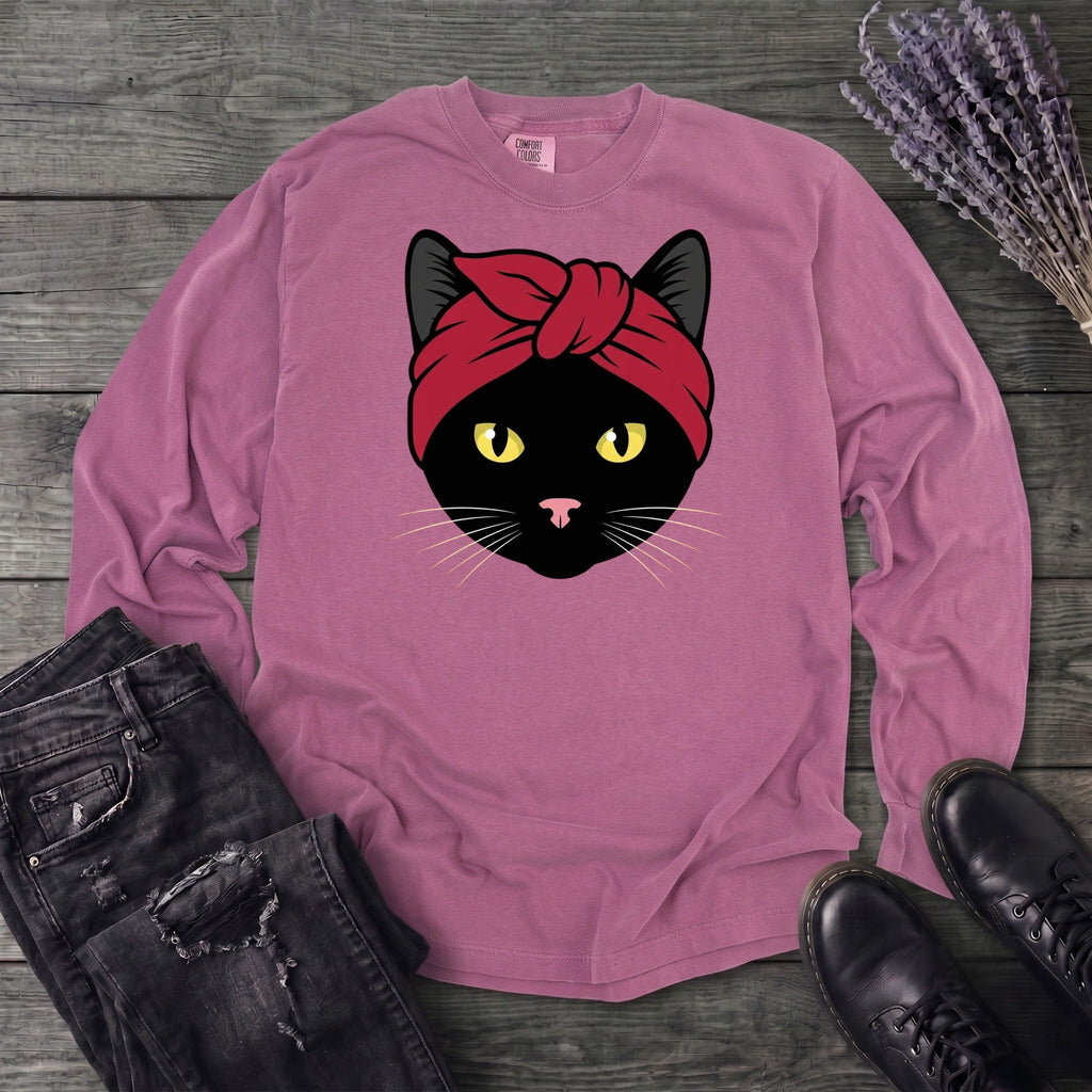 Black Cat Headband Long Sleeve T-Shirt