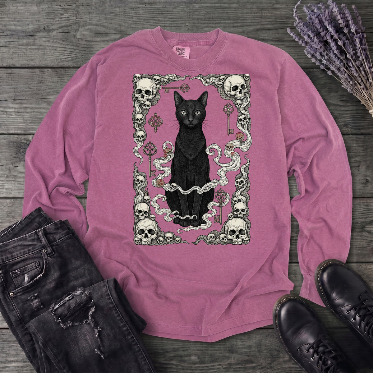 Cat Skull Card Long Sleeve T-Shirt