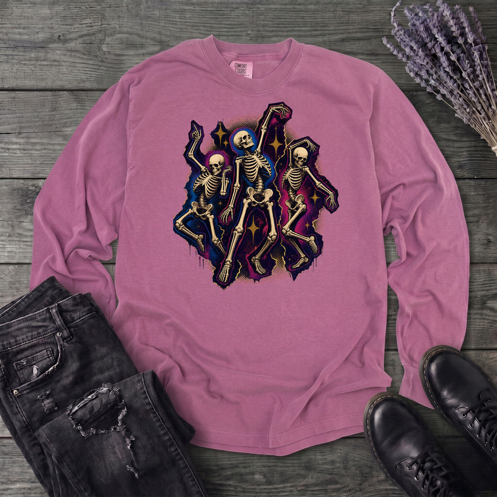 Textured Dancing Skeletons Long Sleeve T-Shirt