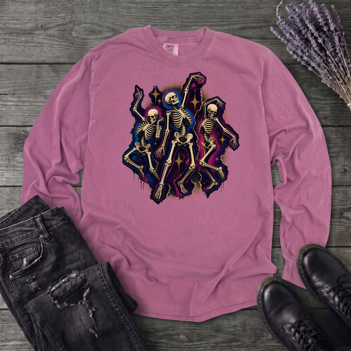 Textured Dancing Skeletons Long Sleeve T-Shirt