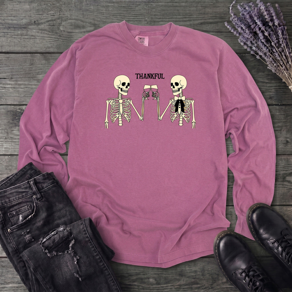 Thankful Toasting Skeletons Long Sleeve T-Shirt