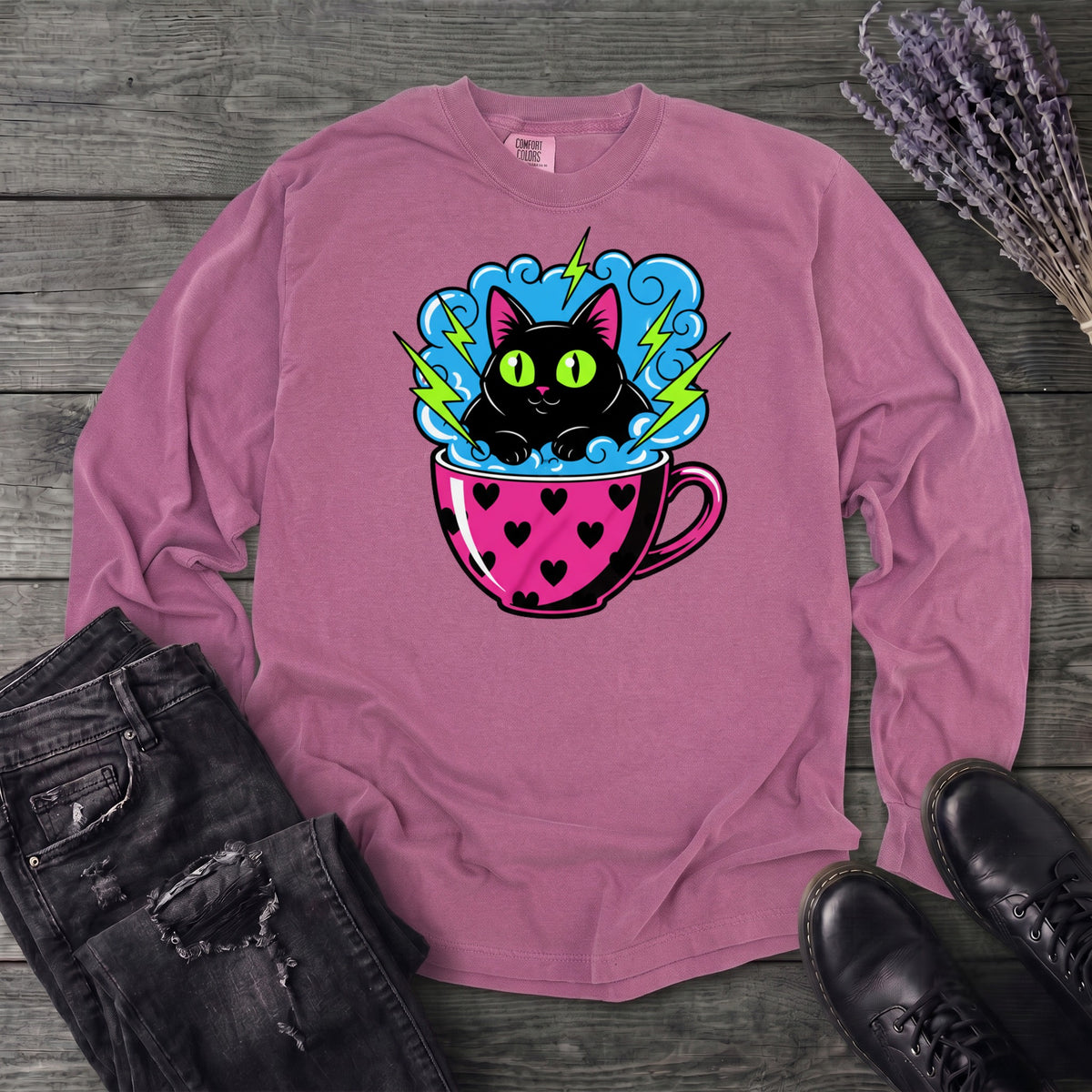 Cat Heart Mug Y2k 90s Long Sleeve T-Shirt