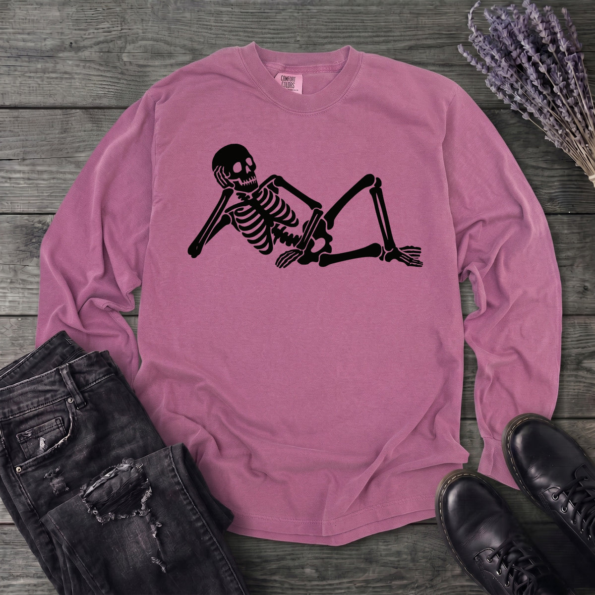 Lounging Skeleton Long Sleeve T-Shirt