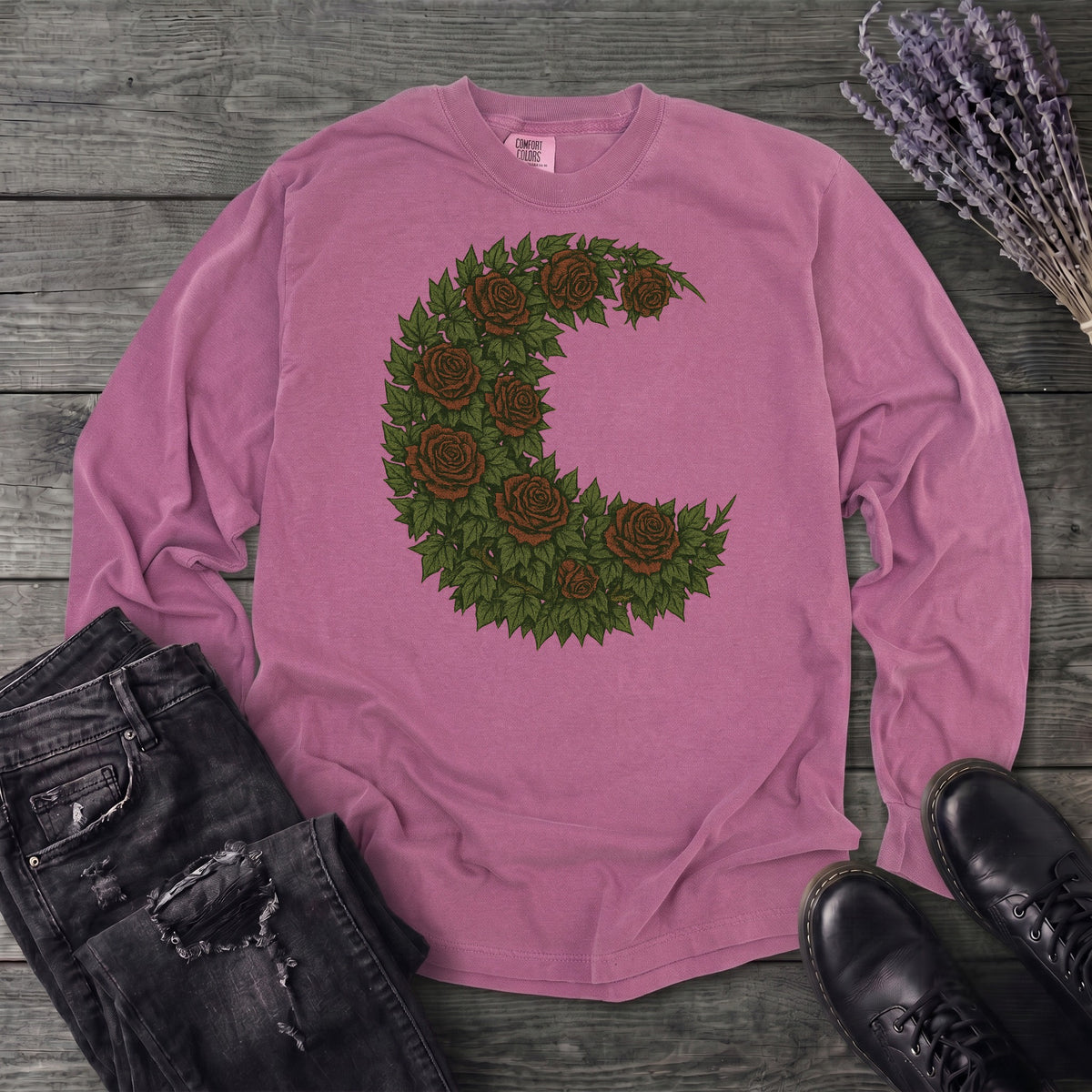 Crescent Moon Roses Long Sleeve T-Shirt