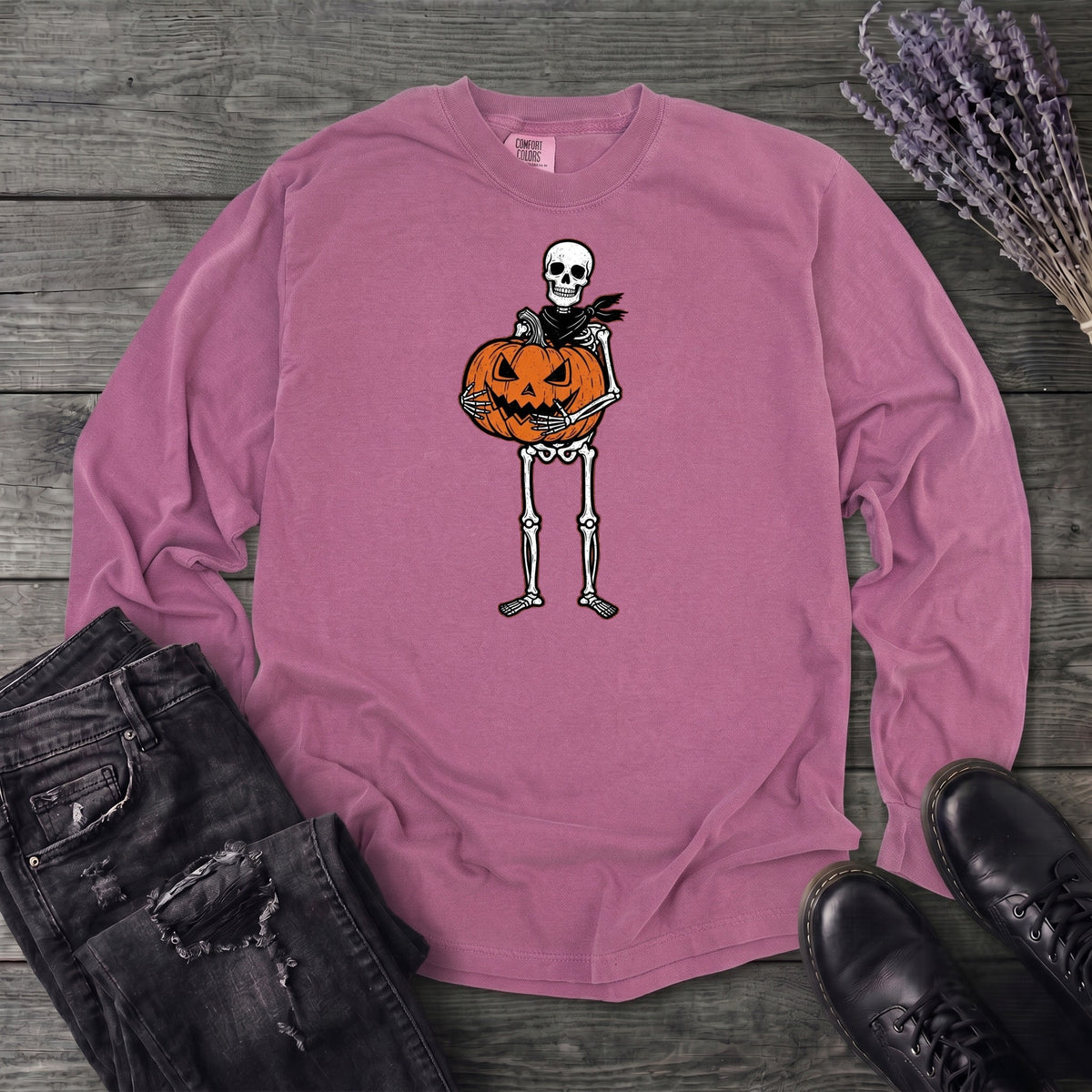 Skeleton Jack O Lantern Long Sleeve T-Shirt