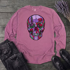 botanical stained glass skull Long Sleeve T-Shirt