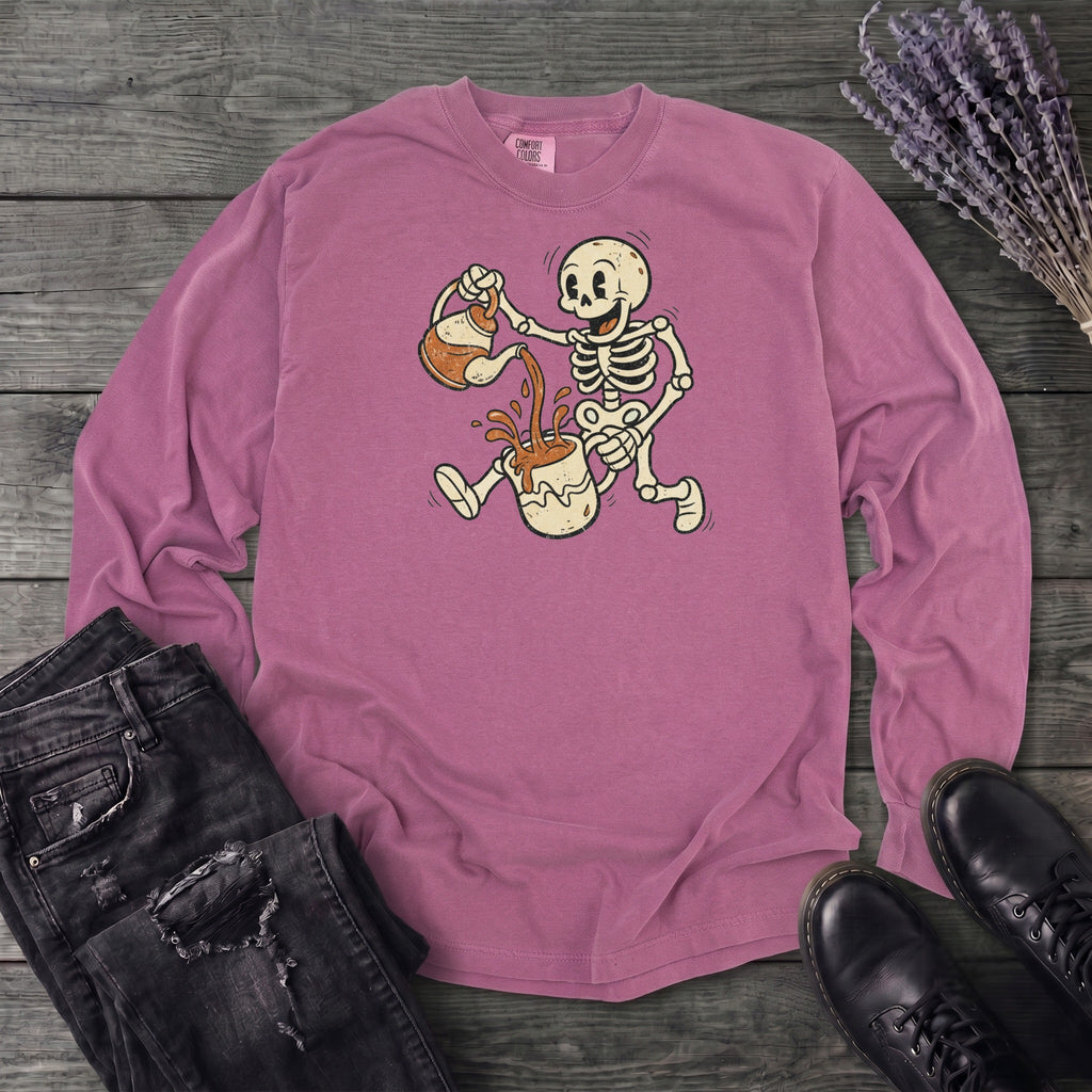 Coffee Skeleton Cartoon Long Sleeve T-Shirt