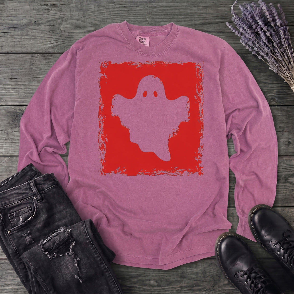 Grunge Stencil Ghost Long Sleeve T-Shirt