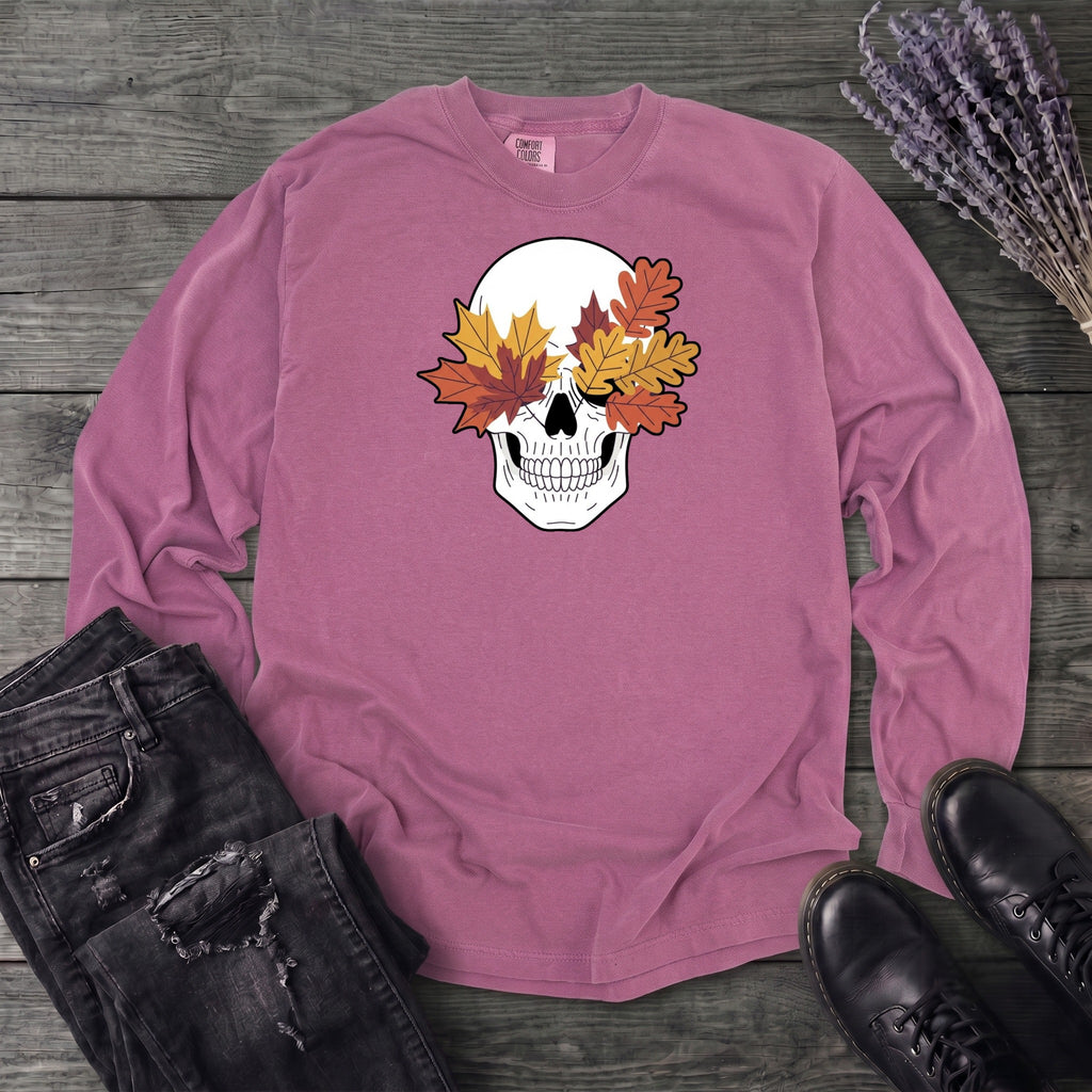 Fall Leaf Skull Long Sleeve T-Shirt